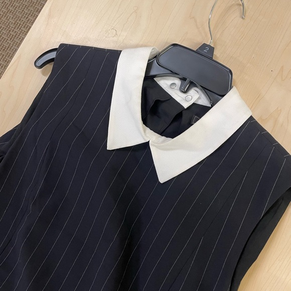 BCBGMAXAZRIA Pinstripe Sleeveless Open Back Collar Detail Work Dress - Picture 3 of 6